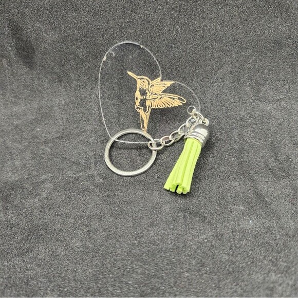 Hand Crafted Keychain Hummingbird Green Silver Bag Charm,  Zipper Pull Tassel - Picture 4 of 9